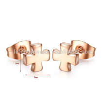 Rose gold stud cross earrings,simple stainless steel design earrings